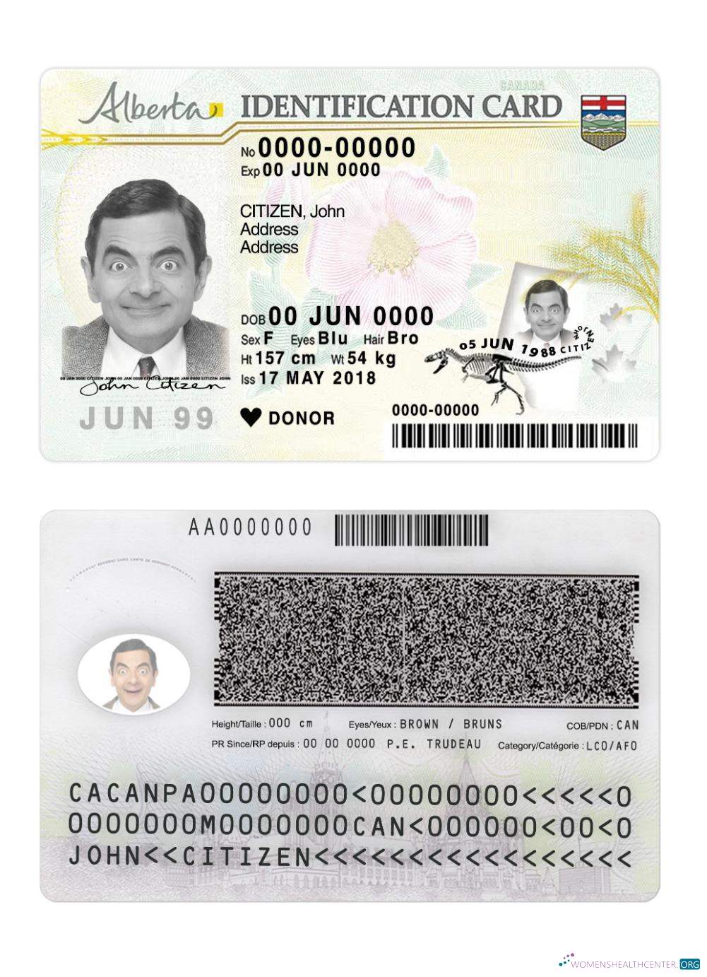 Download Canada Alberta ID card Photoshop template